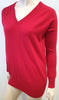 JOSEPH Red Cashmere V Neck Black Leather Elbow Patch Jumper Sweater Top S