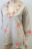 BARBARA GERWIT Beige V Neck Embroidered Shell Detail Beachwear Tunic Kaftan Top