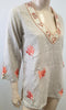 BARBARA GERWIT Beige V Neck Embroidered Shell Detail Beachwear Tunic Kaftan Top