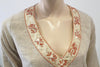 BARBARA GERWIT Beige V Neck Embroidered Shell Detail Beachwear Tunic Kaftan Top