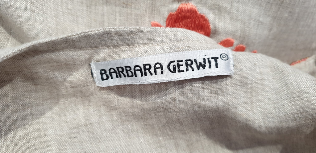 BARBARA GERWIT Beige V Neck Embroidered Shell Detail Beachwear Tunic Kaftan Top