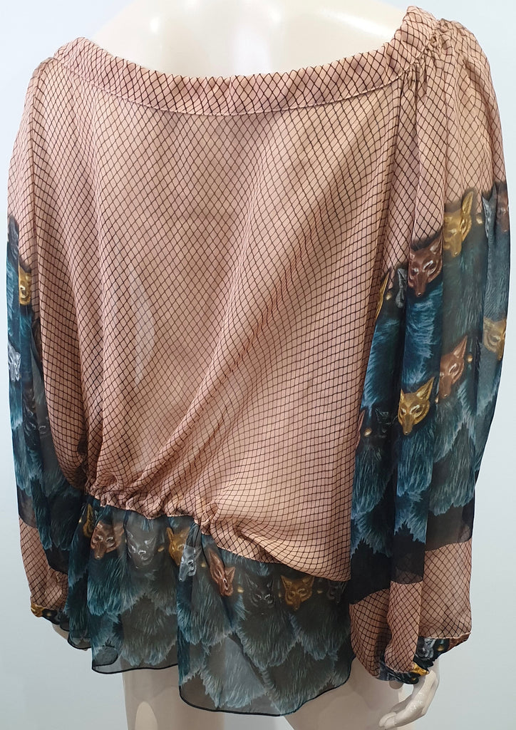 VASSILISA Multi Colour Silk Fox Print Beachwear Tunic Kimono Blouse Top S EU36