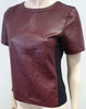 HALOGEN Burgundy Leather & Black Jersey Panelled Short Sleeve Blouse Top S