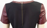 HALOGEN Burgundy Leather & Black Jersey Panelled Short Sleeve Blouse Top S