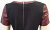 HALOGEN Burgundy Leather & Black Jersey Panelled Short Sleeve Blouse Top S