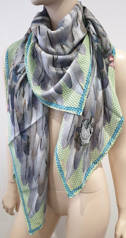 RADICAL CHIC Multi Colour Wool & Silk Abstract Medieval Print Large Scarf Shawl