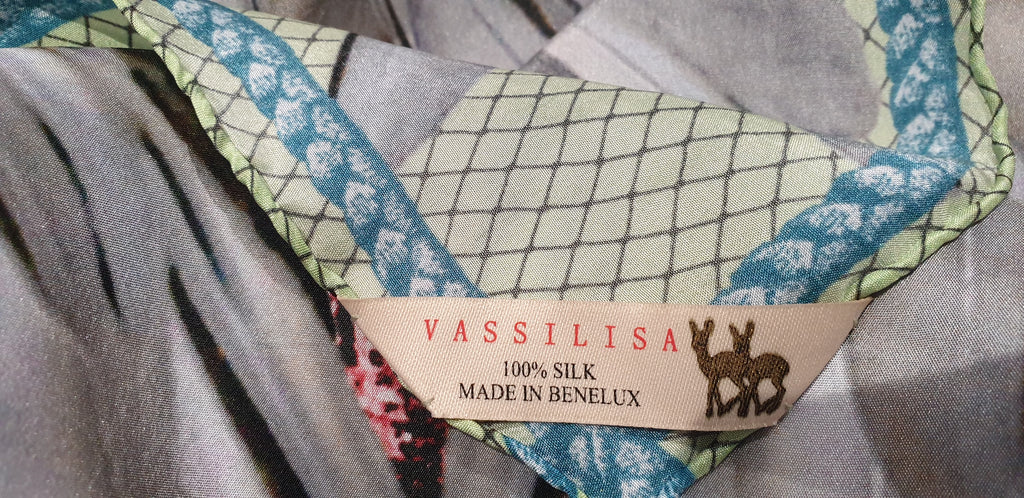 VASSILISA Mint Green & Grey Silk Mermaid Tail Print Extra Large Square Scarf