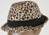 NICOLE MARCIANO Beige Brown & Black Leopard Animal Print Ribbon Trim Fedora Hat