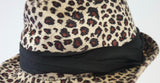 NICOLE MARCIANO Beige Brown & Black Leopard Animal Print Ribbon Trim Fedora Hat