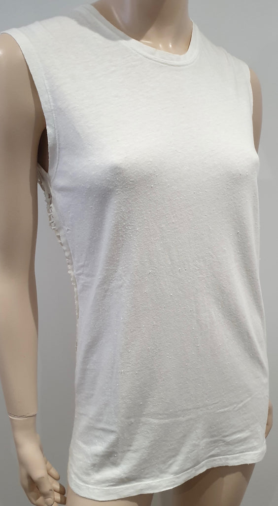 IRO Cream Textured Cotton KIA Perforated Rear Sleeveless Tank Vest T-Shirt Tee T