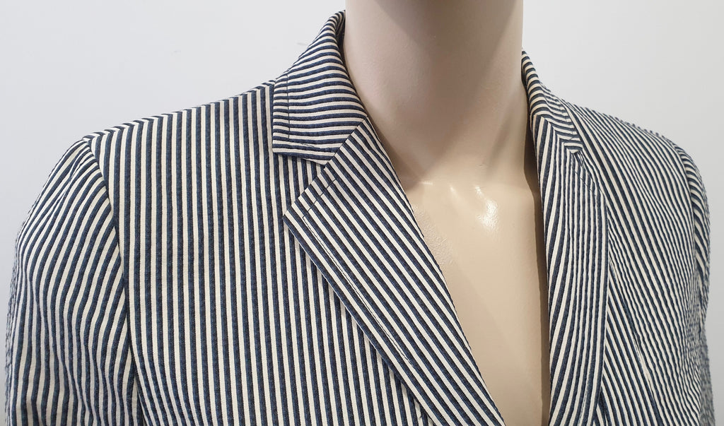 AKRIS PUNTO Blue Grey & White Stripe Cotton Blend Summer Blazer Jacket Top UK12