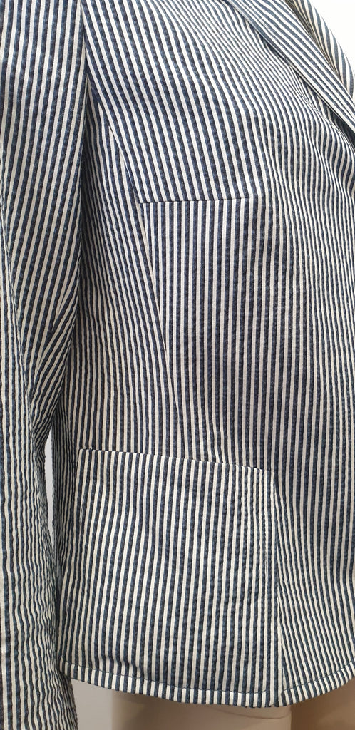 AKRIS PUNTO Blue Grey & White Stripe Cotton Blend Summer Blazer Jacket Top UK12