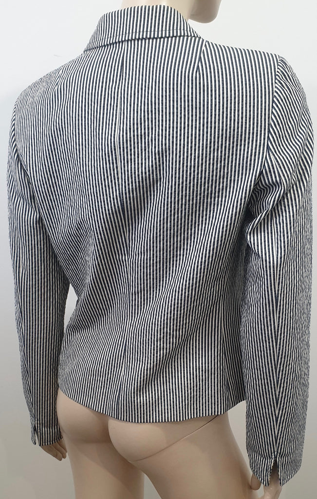 AKRIS PUNTO Blue Grey & White Stripe Cotton Blend Summer Blazer Jacket Top UK12