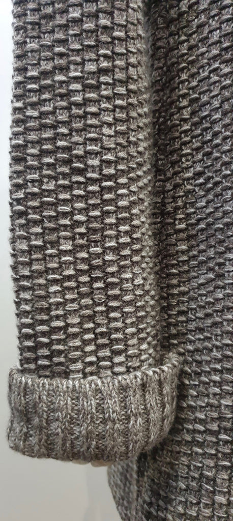 DORIANI CASHMERE Brown & Cream Chunky Knit Funnel Neck Long Cardigan 46 UK14