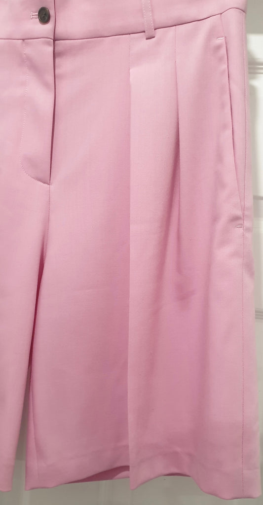 JIL SANDER NAVY Pink Wool Blend Pleat Front Long Length Formal Shorts 38 UK10