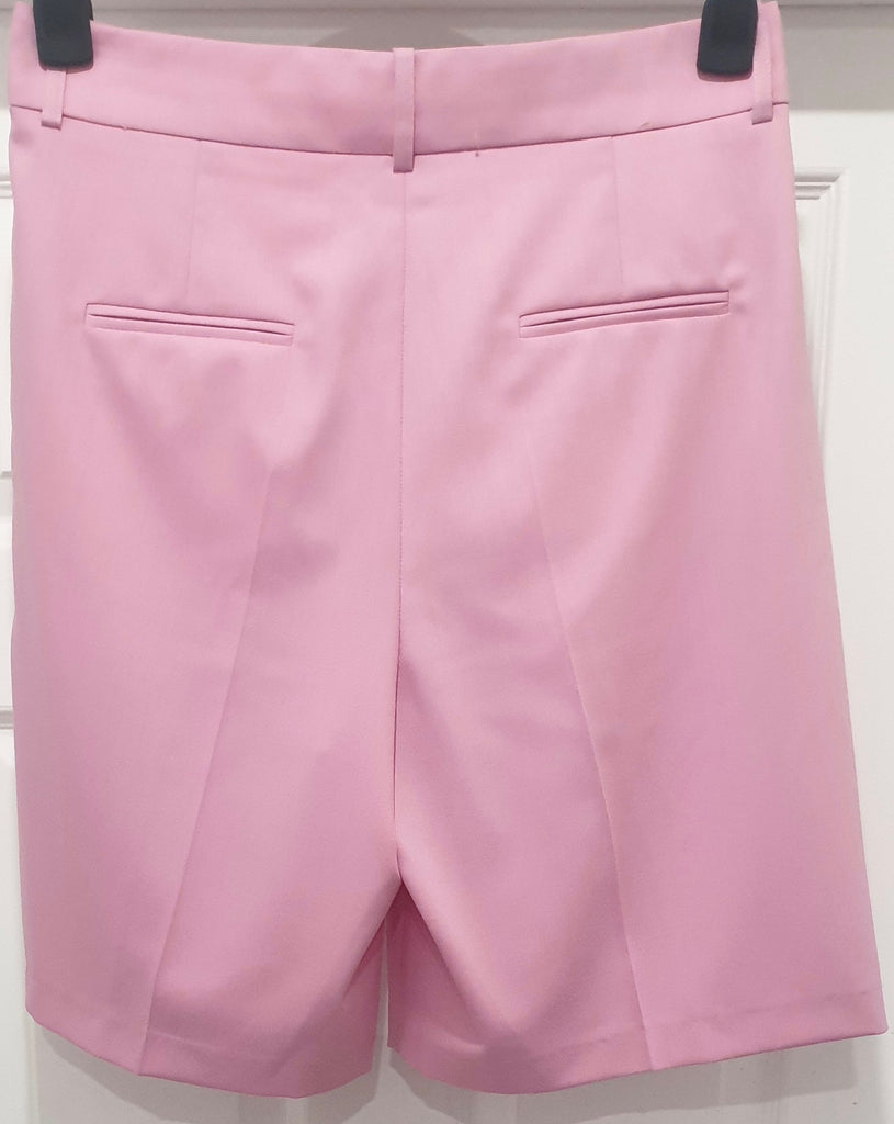 JIL SANDER NAVY Pink Wool Blend Pleat Front Long Length Formal Shorts 38 UK10