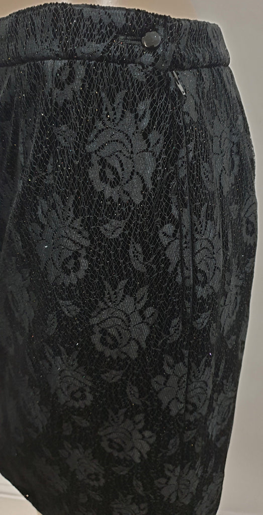 UNGARO PARALLELE PARIS Black Floral Lace Sparkle Detail Pencil Skirt UK12/14