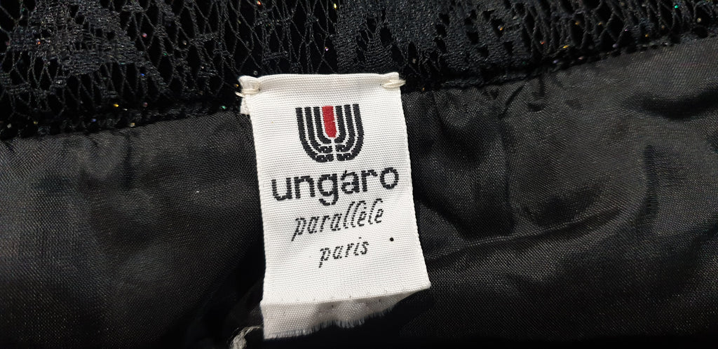 UNGARO PARALLELE PARIS Black Floral Lace Sparkle Detail Pencil Skirt UK12/14
