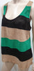 DROME Black Green & Beige Suede Leather Striped Perforated Cami Vest Tank Top L