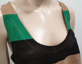 DROME Black Green & Beige Suede Leather Striped Perforated Cami Vest Tank Top L