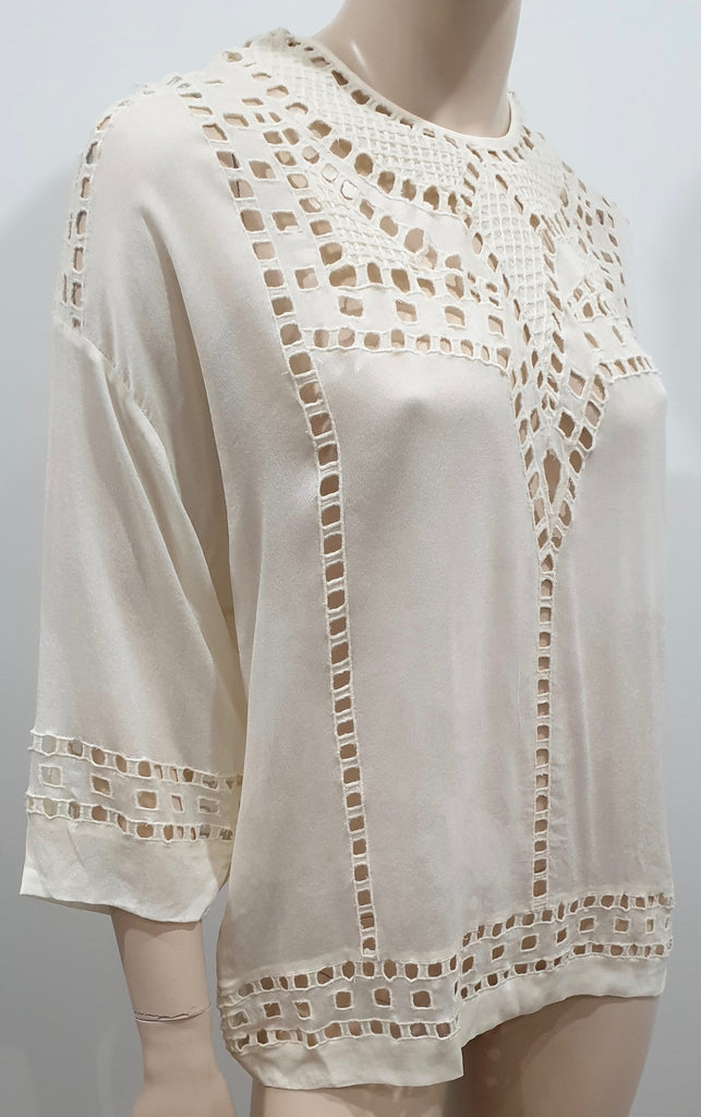 ISABEL MARANT ETOILE Cream Crochet Detail 3/4 Sleeve Tunic Blouse Top 36 UK8