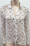 MAJE Women's White & Multicolour Bird Star Print Sheer Chiffon Blouse Shirt Top