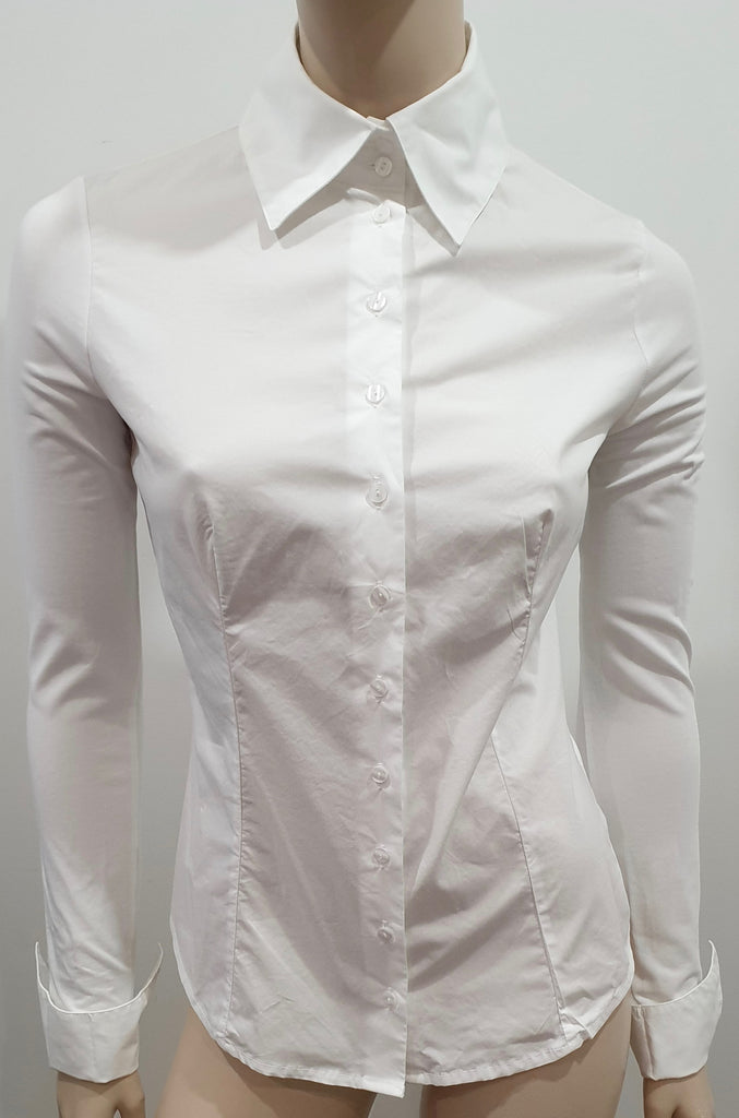 ANNE FONTAINE White Cotton Stretch Collared Formal Blouse Shirt Top FR36 UK8