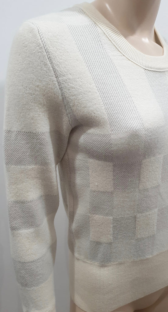 BURBERRY LONDON Cream Wool Blend Check & Stripe Pattern Jumper Sweater S/P