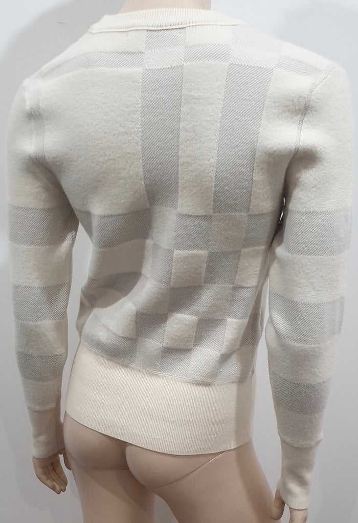 BURBERRY LONDON Cream Wool Blend Check & Stripe Pattern Jumper Sweater S/P