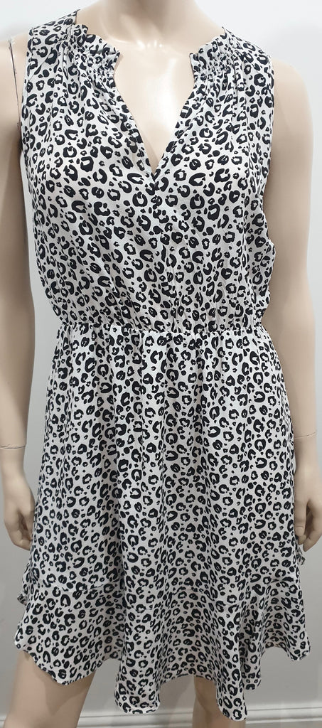 REBECCA TAYLOR White & Black Silk Animal Print Sleeveless Short Mini Dress 2 UK6