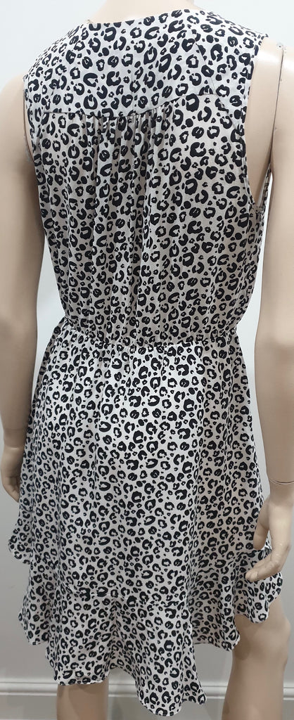 REBECCA TAYLOR White & Black Silk Animal Print Sleeveless Short Mini Dress 2 UK6