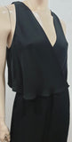 THEORY Women's Black Silk V Neck Sleeveless Layered A-Line Formal Dress 8 UK12