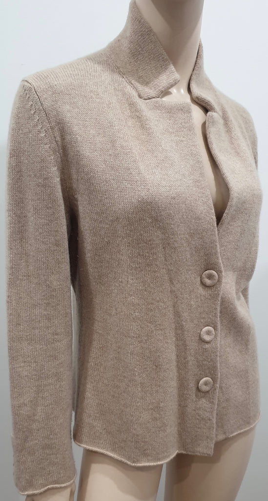 ANNE CLAIRE Beige Cashmere Collared V Neck Long Sleeve Cardigan Top 46 UK14