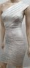 HERVE LEGER Silver & White One Shoulder Bandage Bodycon Evening Mini Dress XS