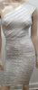 HERVE LEGER Silver & White One Shoulder Bandage Bodycon Evening Mini Dress XS