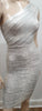 HERVE LEGER Silver & White One Shoulder Bandage Bodycon Evening Mini Dress XS