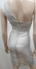 HERVE LEGER Silver & White One Shoulder Bandage Bodycon Evening Mini Dress XS