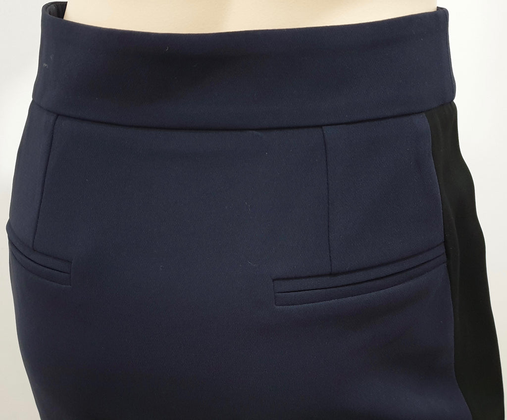 CLAUDIE PIERLOT Navy Blue & Black Satin Stripe Short Mini Pencil Skirt 34; UK6