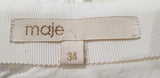 MAJE White Embroidery Cream & Grey Leather Trim Short Mini Pencil Skirt FR34 UK6