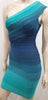 HERVE LEGER Blue & Green One Shoulder Bandage Bodycon Evening Mini Dress XS