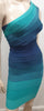 HERVE LEGER Blue & Green One Shoulder Bandage Bodycon Evening Mini Dress XS
