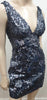 PINKO Blue Grey Sequin Embellished Plunge V Neck Sleeveless Mini Evening Dress 8