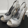 GINA Pale Grey Satin Crystal Embellished Peep Toe Platform Evening Sandals UK4.5