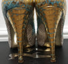 GINA Blue Gold Python Leather Peep Toe Platform High Evening Sandals Shoes UK4.5