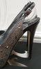 GINA Dark Grey Satin Crystal Embellished Peep Toe Platform Evening Sandals UK4.5