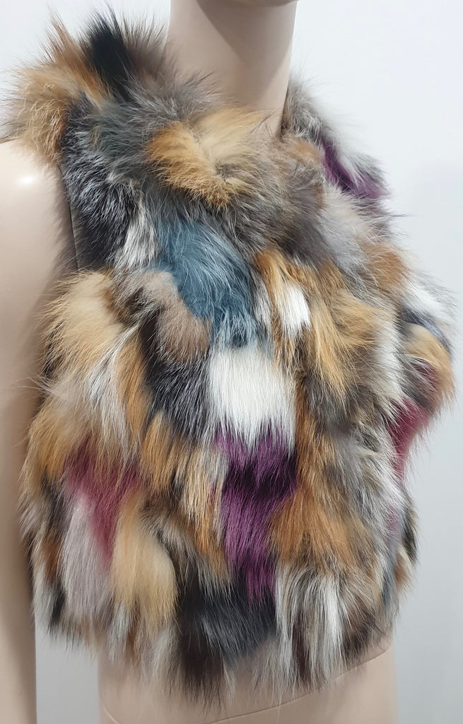 ZADIG & VOLTAIRE DELUXE Multicolour Patchwork FEE Fox Fur Bolero Gilet M - NEW!