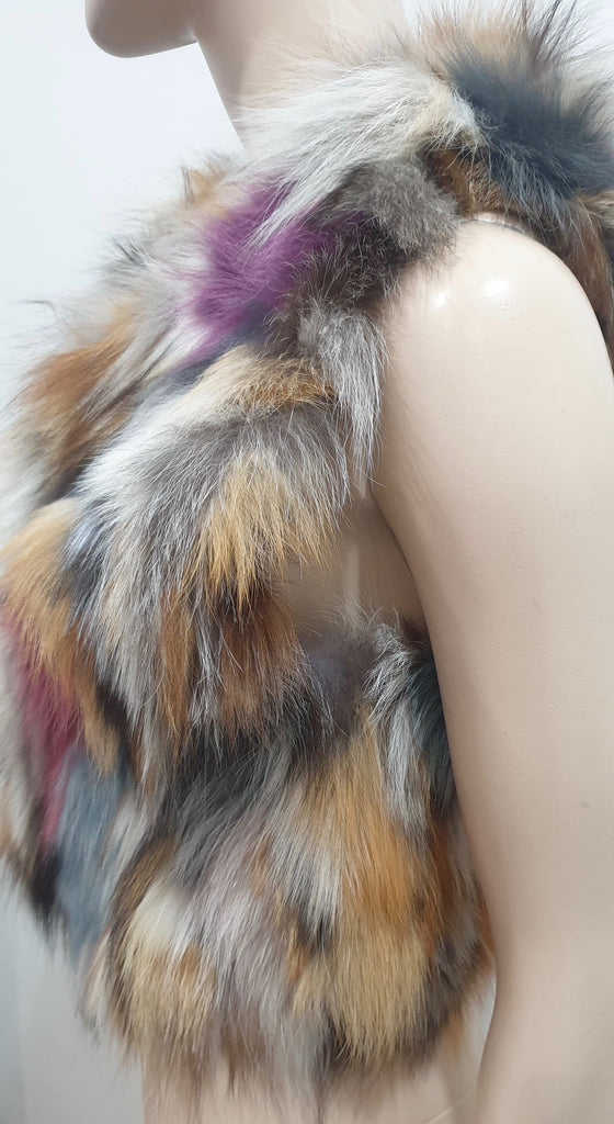 ZADIG & VOLTAIRE DELUXE Multicolour Patchwork FEE Fox Fur Bolero Gilet M - NEW!