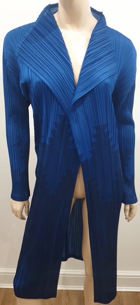 PLEATS PLEASE ISSEY MIYAKE Royal Blue Pleated Open Front Cardigan Jacket Sz:4