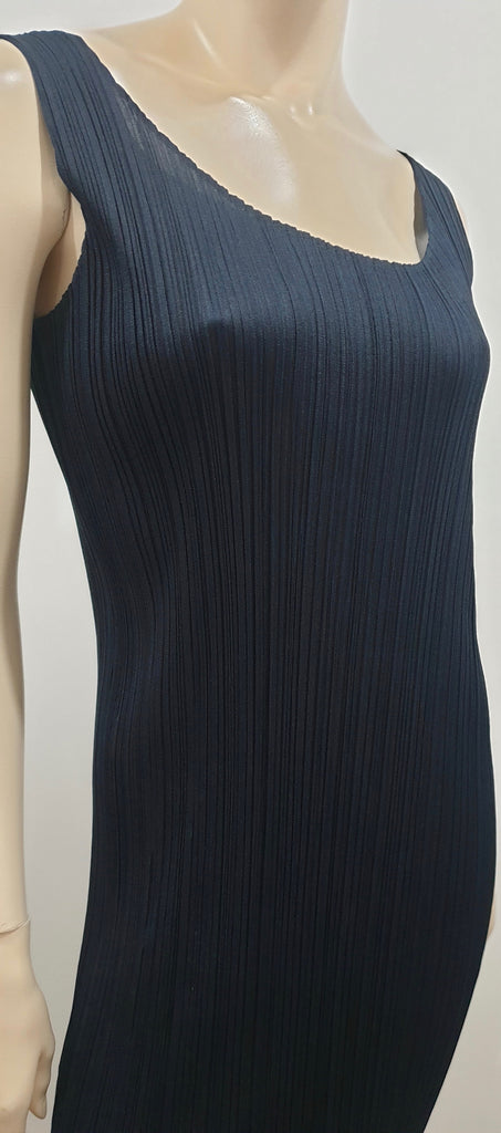 PLEATS PLEASE ISSEY MIYAKE Navy Blue Pleated Sleeveless Midi Dress 2 UK10/12