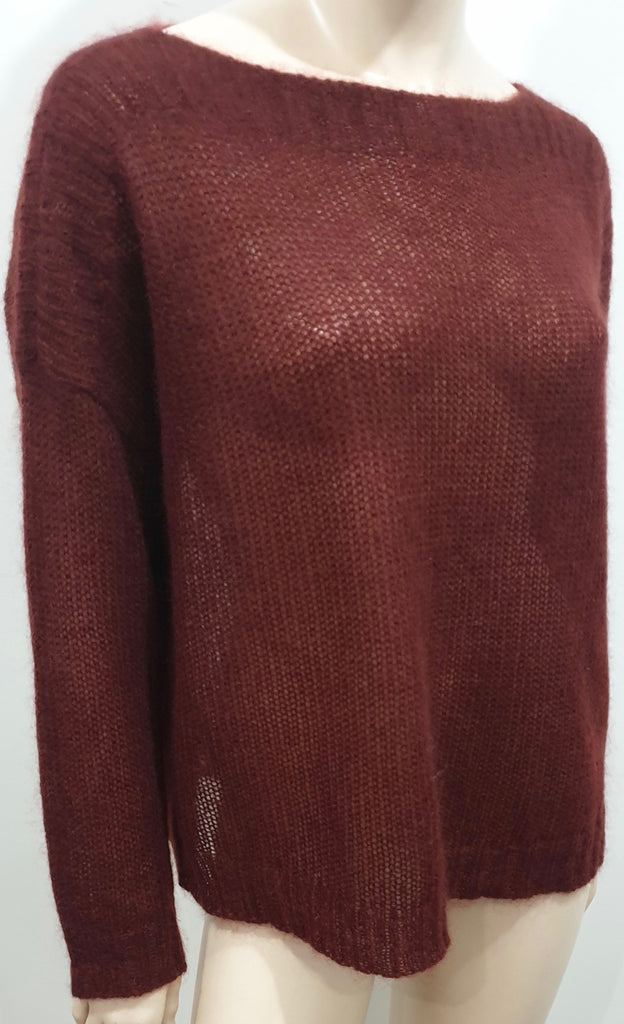 EILEEN FISHER Burgundy Mohair Blend Scoop Neck Loose Knit Jumper Sweater Top M